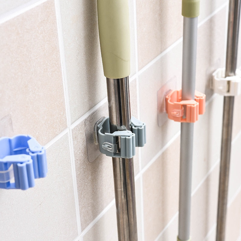 Adhesive Multi-Purpose Hooks Wall Mounted Mop Organizer Holder RackBrush Broom Hanger Hook Kitchen Bathroom Strong Accessories