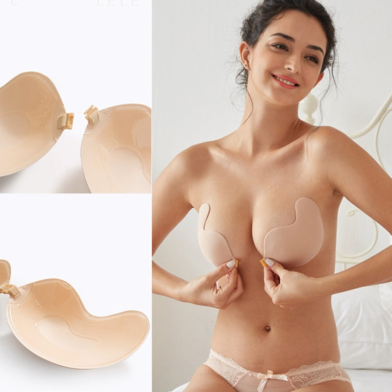 Sutiã adesivo push-up de silicone para levantar os seios sem alças autoadesivo invisível costas nuas para mulheres
